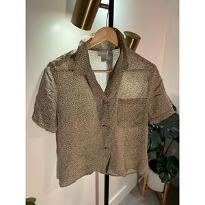 Allison Taylor leopard silk earthy safari top delicate 100% silk Button Up top M